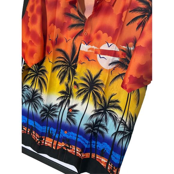 Hawaiian Laleea Rima Mens S Beach Casual Button All Over Print Sunset Shirt - Picture 2 of 6